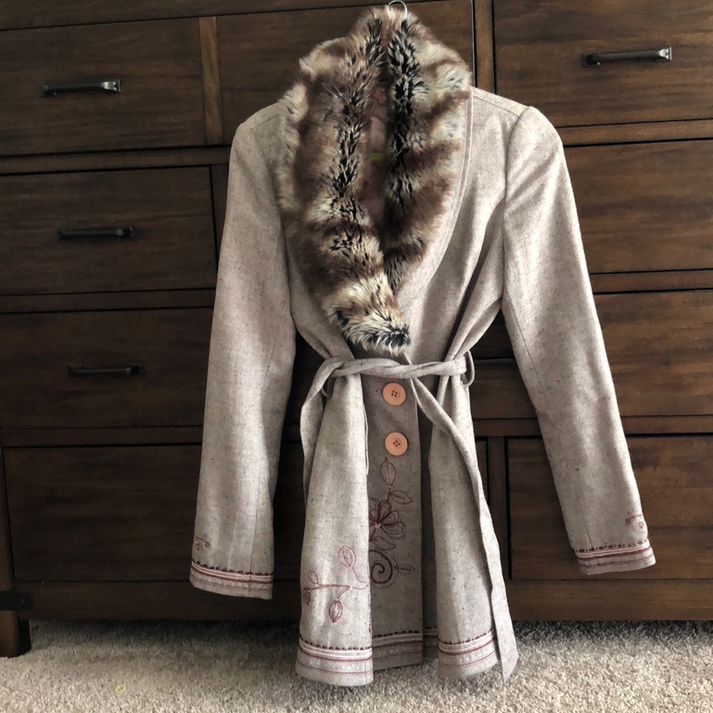 Guess Jacket with Fur Floral Design Size L